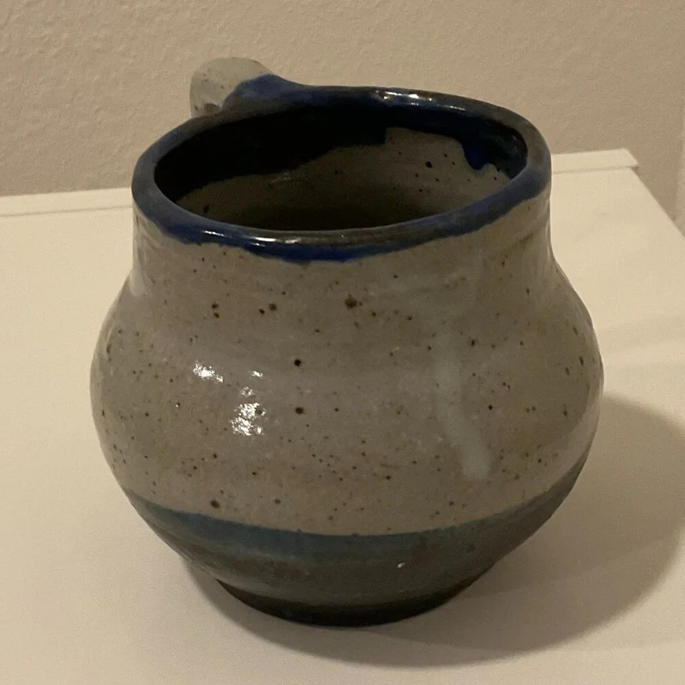 HANDMADE Speckled Whit and Blue Ceramic Mug, White and Blue, 3.5" H, Handcrafted - Picture 8 of 8